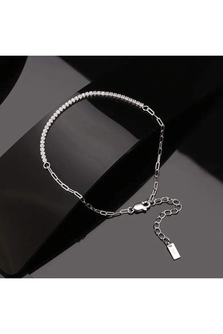 Bratara half tennis din argint rodiat luxury, cristale zirconia 1.5mm, lungime reglabila, dama